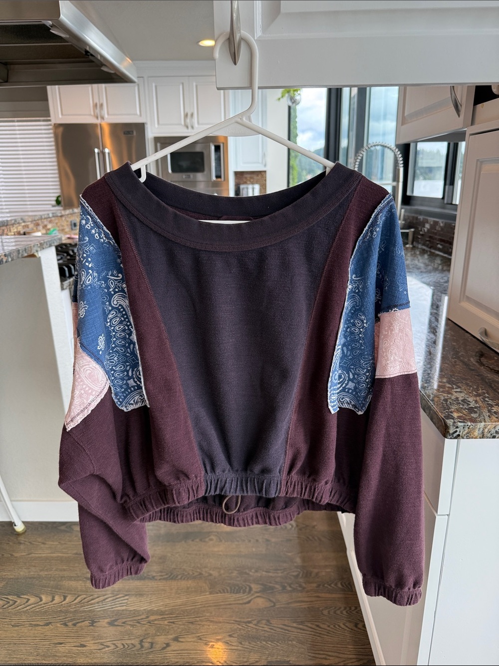 FP Movement by Free People Maroon Pullover Sweatshirt with Blue Bandana Accents